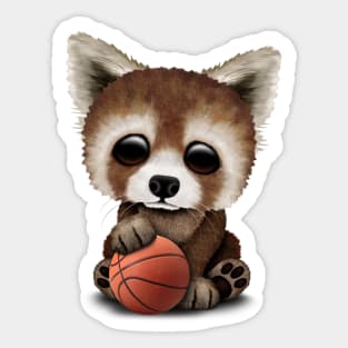 Cute Baby Red Panda Playing With Basketball Sticker